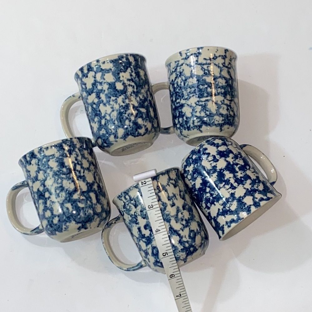 Vintage Folk Craft Sponge By Tienshan Sponge ware Lot 5 Pc Coffee Mugs
